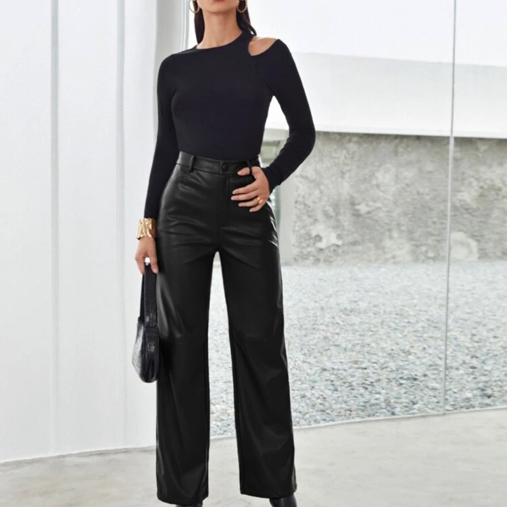 Zipper Fly Palazzo PU Pants